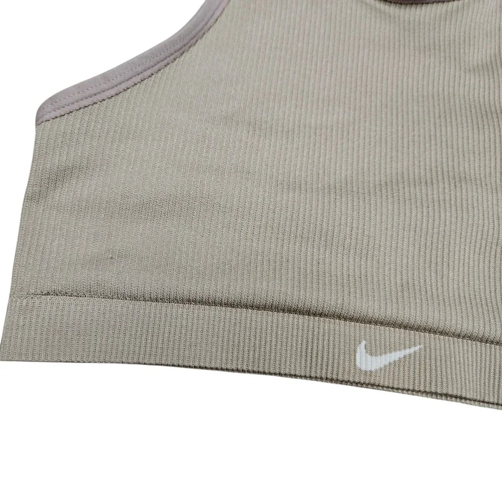 Nike Ribbed Sports Bra Tan Light‎ Support Racerback Crisscross Gym Size S